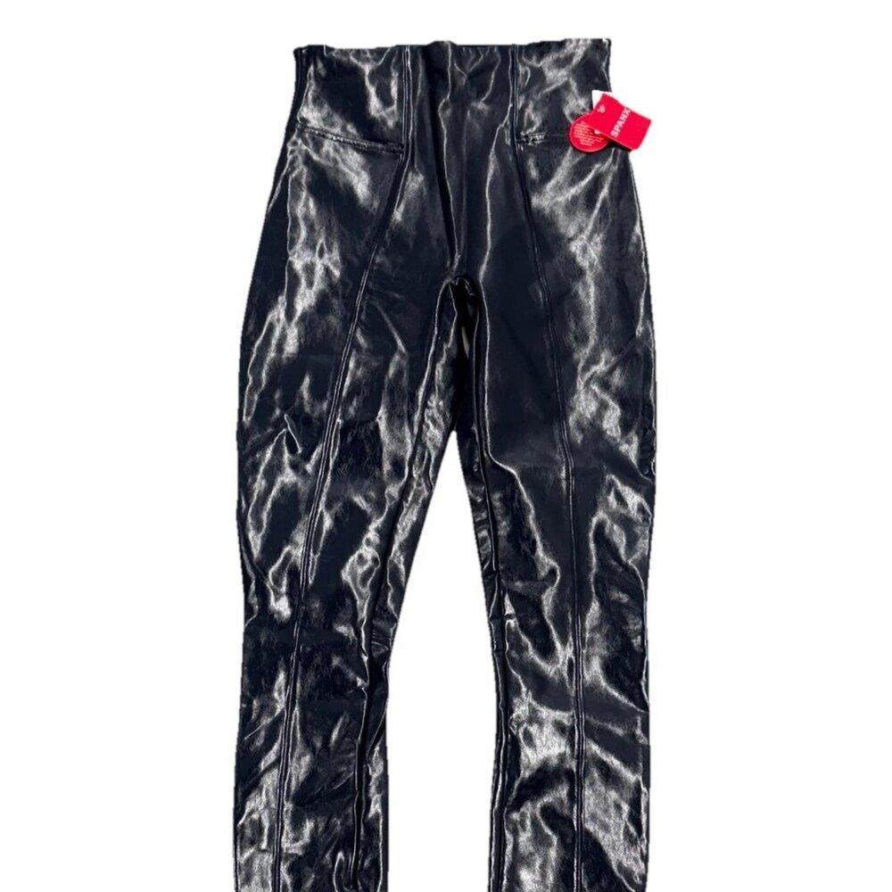 SPANX Faux Patent Leather Leggings Black High Rise Skinny NWT Size S